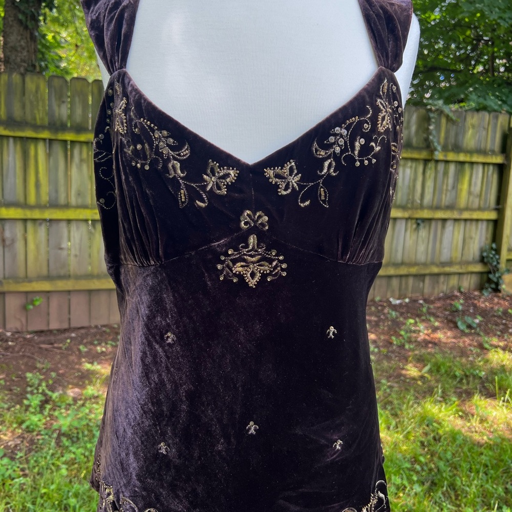 Ann Taylor Brown Velvet Embroidered Silk Blend Top